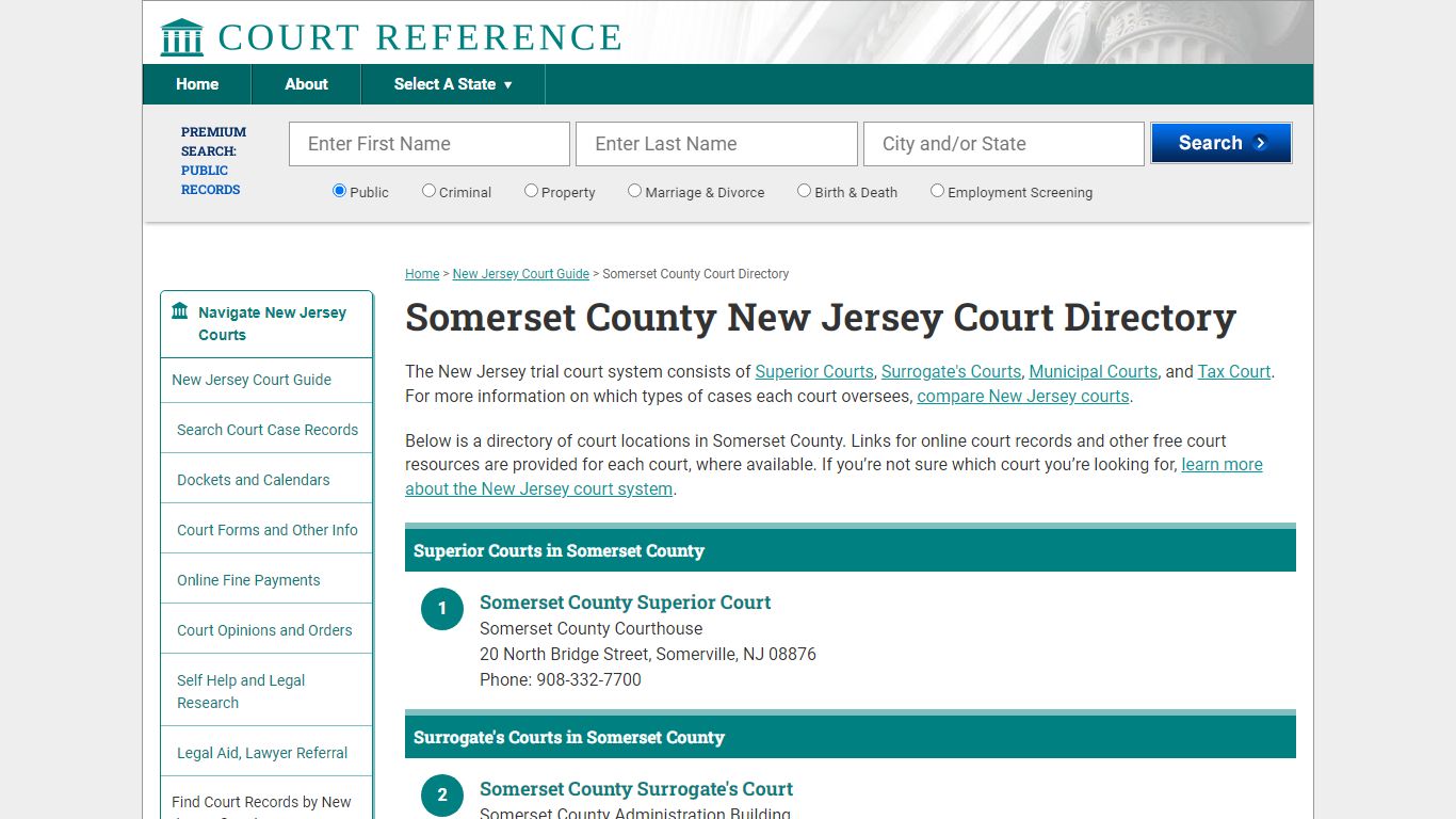 Somerset County New Jersey Court Directory ...
